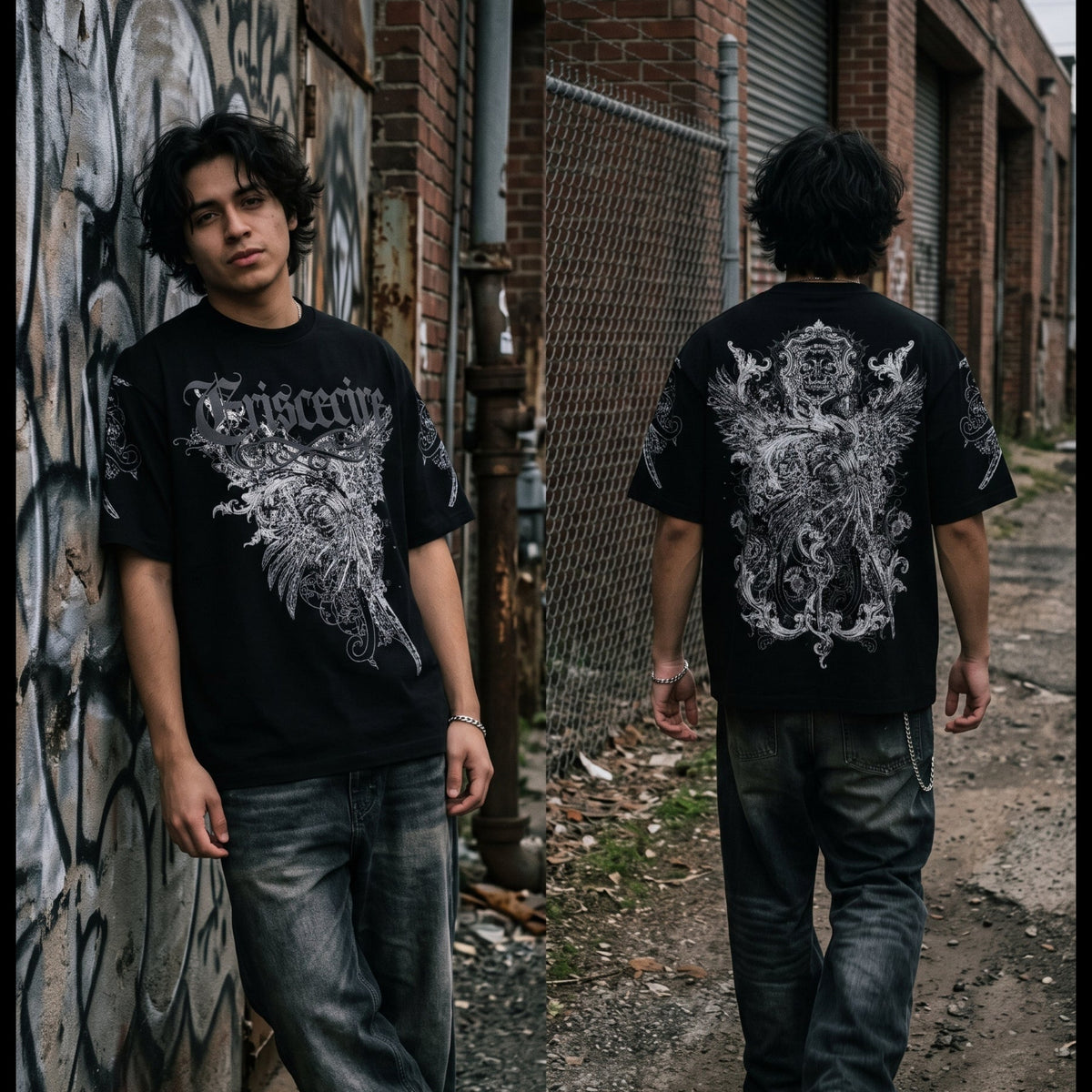 ERISCE CIRE Grunge Heraldry Tee - model shot
