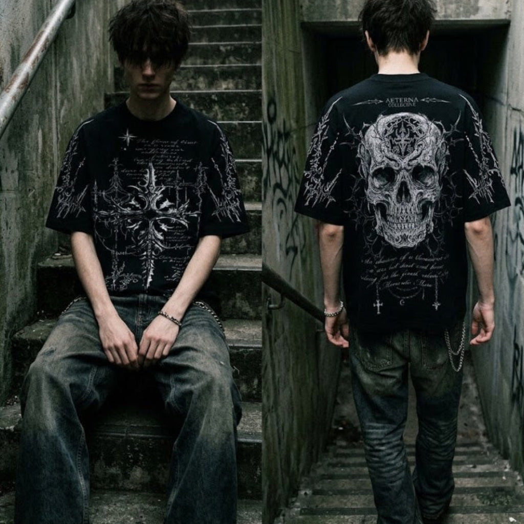 ERISCE CIRE Memento Mori Oversized Tee - model shot